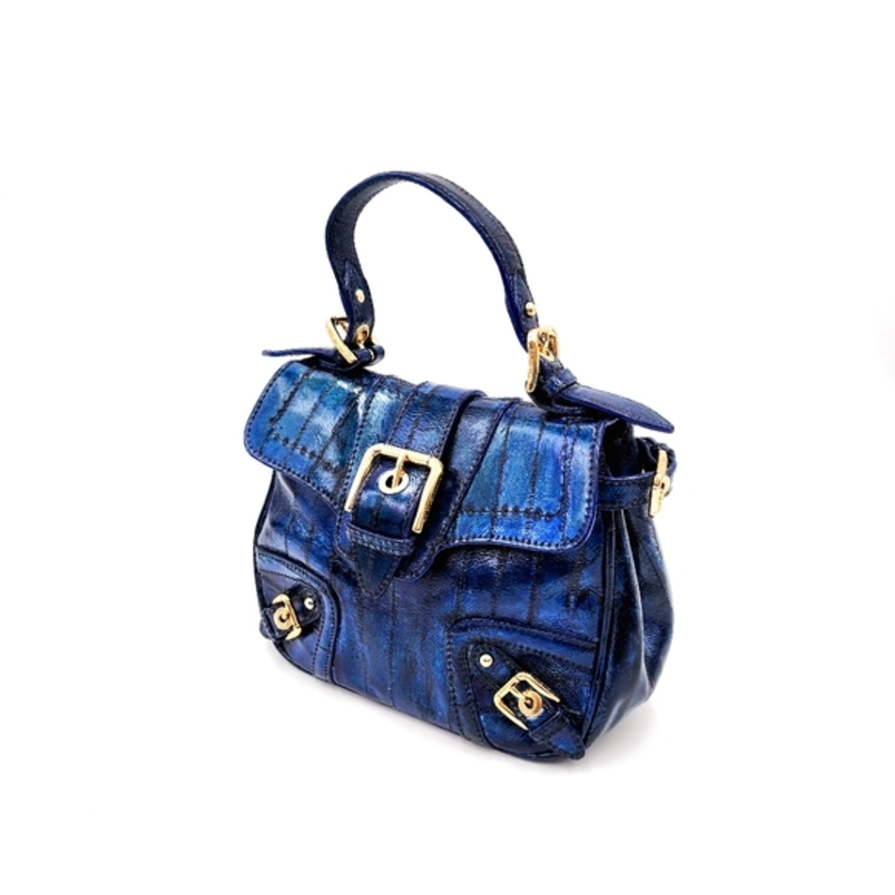 Dolce & Gabbana Blue Denim Print Patent Leather Designer Mind Shoulder Hand Bag - Picture 2 of 10